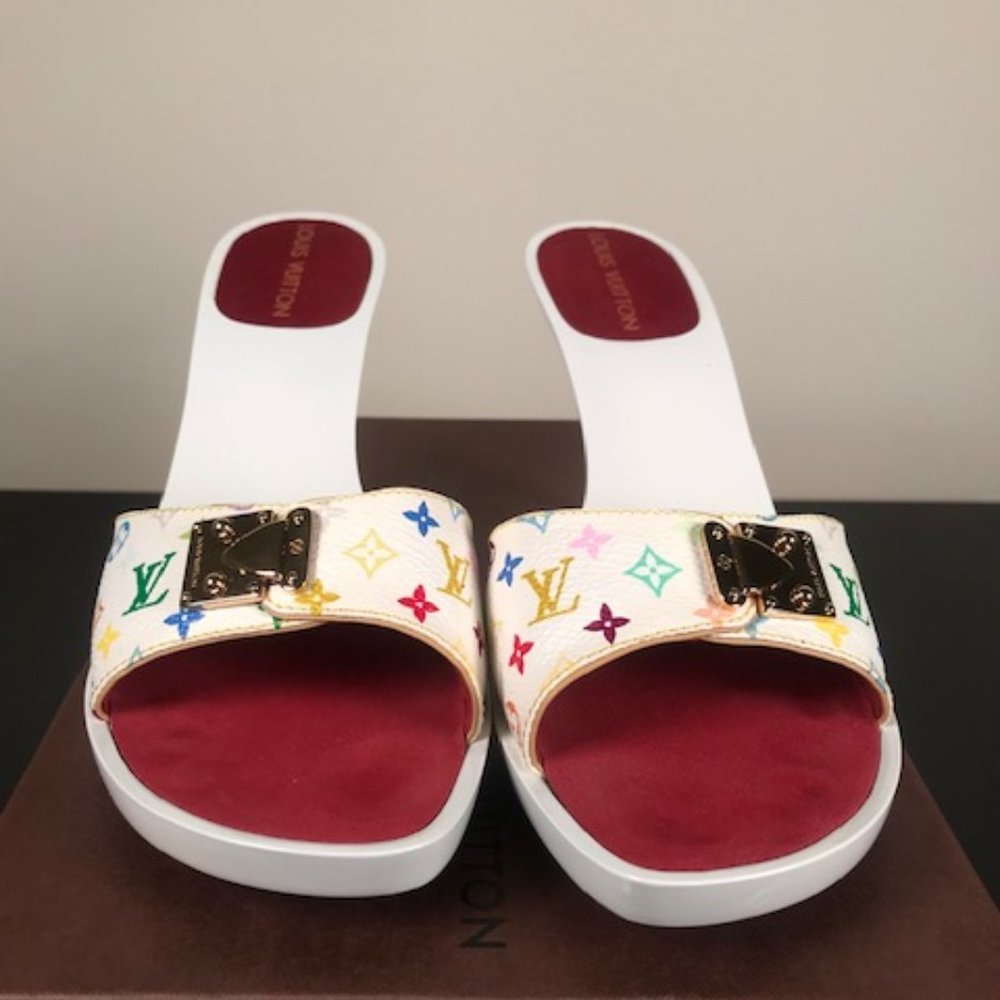 Louis Vuitoon White Monogram Mule, MultiColor Logo